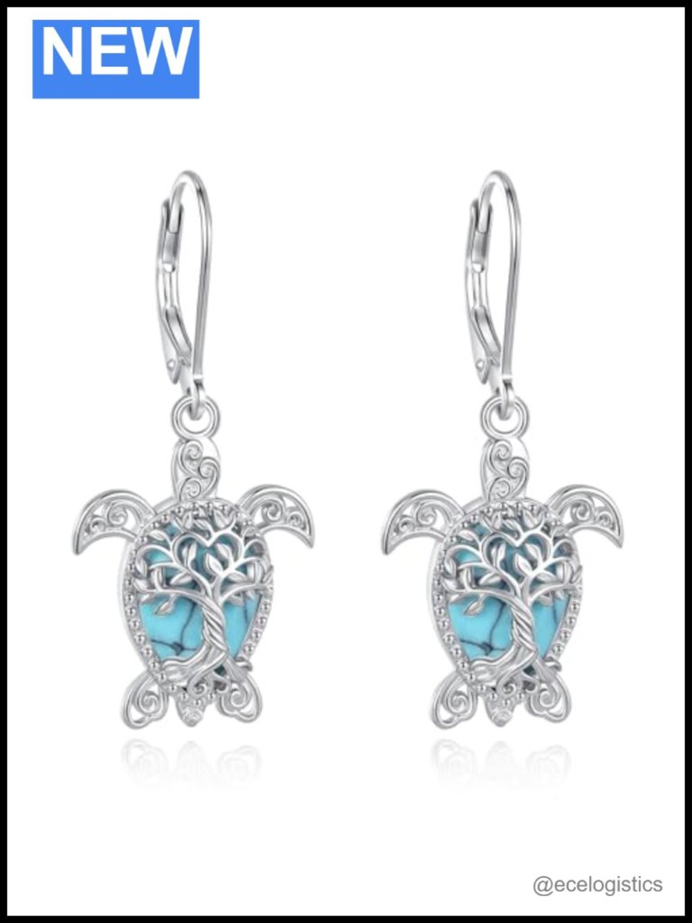 Sterling Silver Turquoise Sea Turtle Dangle Earrings Lever Back